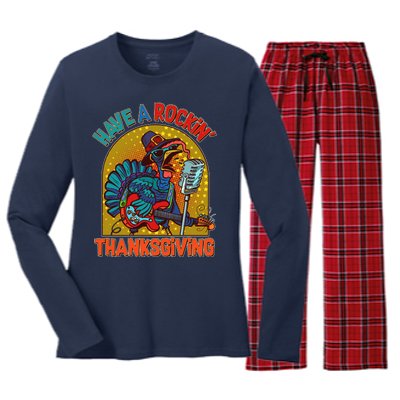 Funny Have A Rockin' Thanksgiving Rocker Turkey Women's Long Sleeve Flannel Pajama Set 