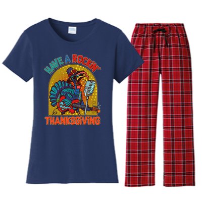 Funny Have A Rockin' Thanksgiving Rocker Turkey Women's Flannel Pajama Set