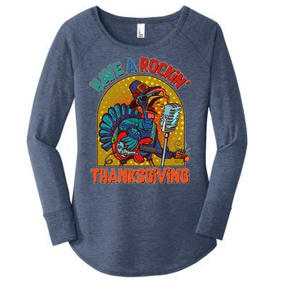 Funny Have A Rockin' Thanksgiving Rocker Turkey Women's Perfect Tri Tunic Long Sleeve Shirt