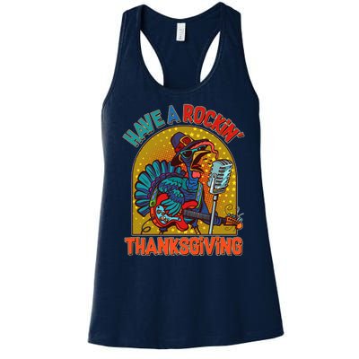 Funny Have A Rockin' Thanksgiving Rocker Turkey Women's Racerback Tank