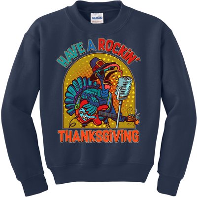 Funny Have A Rockin' Thanksgiving Rocker Turkey Kids Sweatshirt