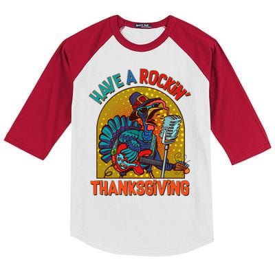 Funny Have A Rockin' Thanksgiving Rocker Turkey Kids Colorblock Raglan Jersey