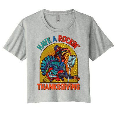 Funny Have A Rockin' Thanksgiving Rocker Turkey Women's Crop Top Tee