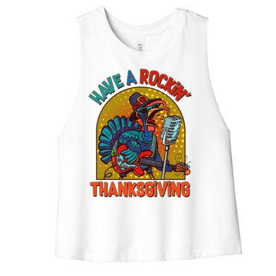 Funny Have A Rockin' Thanksgiving Rocker Turkey Women's Racerback Cropped Tank