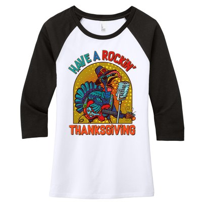 Funny Have A Rockin' Thanksgiving Rocker Turkey Women's Tri-Blend 3/4-Sleeve Raglan Shirt