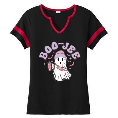 Funny Halloween Boo Jee Ghost Ladies Halftime Notch Neck Tee