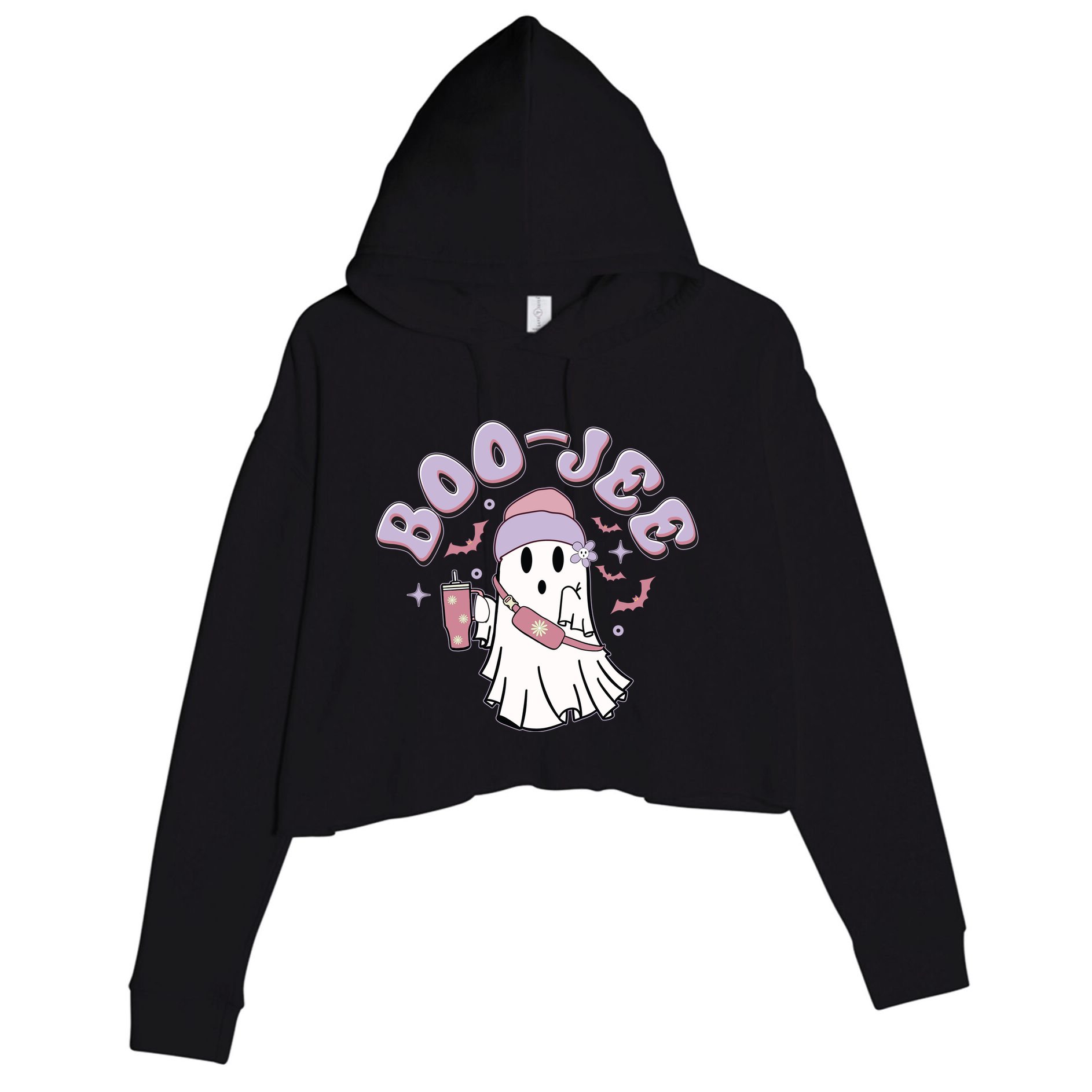 Funny Halloween Boo Jee Ghost Crop Fleece Hoodie
