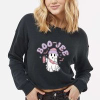 Funny Halloween Boo Jee Ghost Cropped Pullover Crew