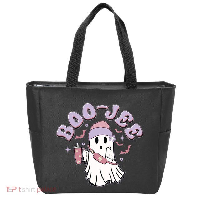 Funny Halloween Boo Jee Ghost Zip Tote Bag