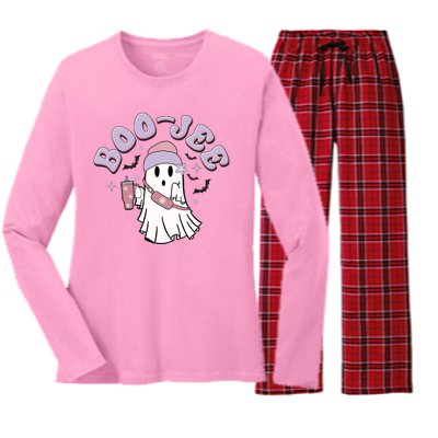 Funny Halloween Boo Jee Ghost Women's Long Sleeve Flannel Pajama Set 