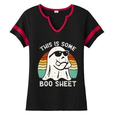 Funny Halloween Boo Ghost Costume This Is Some Boo Sheet Ladies Halftime Notch Neck Tee