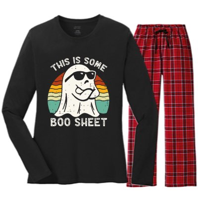 Funny Halloween Boo Ghost Costume This Is Some Boo Sheet Women's Long Sleeve Flannel Pajama Set 