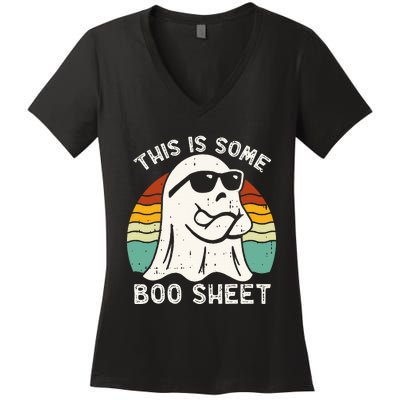 Funny Halloween Boo Ghost Costume This Is Some Boo Sheet Women's V-Neck T-Shirt