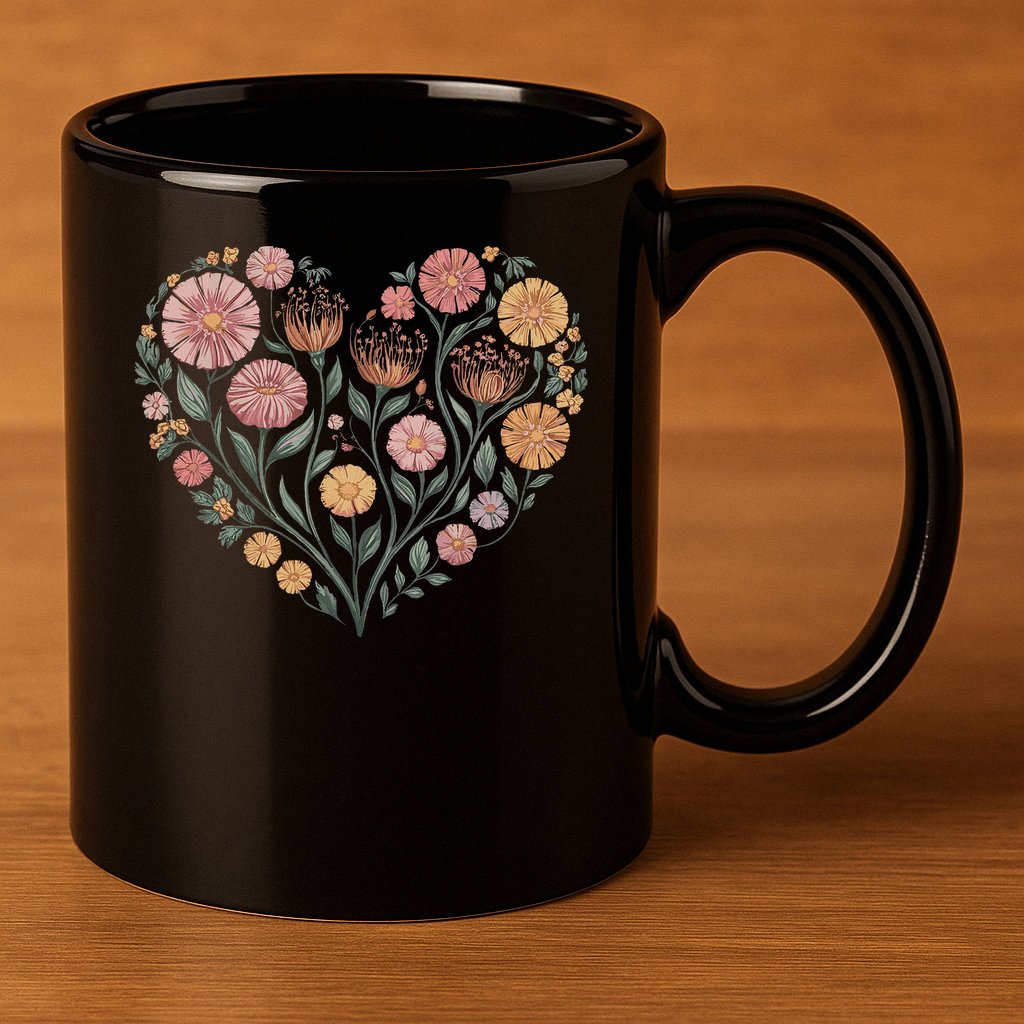 Flowers Heart Boho Wildflowers 11oz C Handle Ceramic Mug