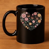 Flowers Heart Boho Wildflowers 11oz C Handle Ceramic Mug