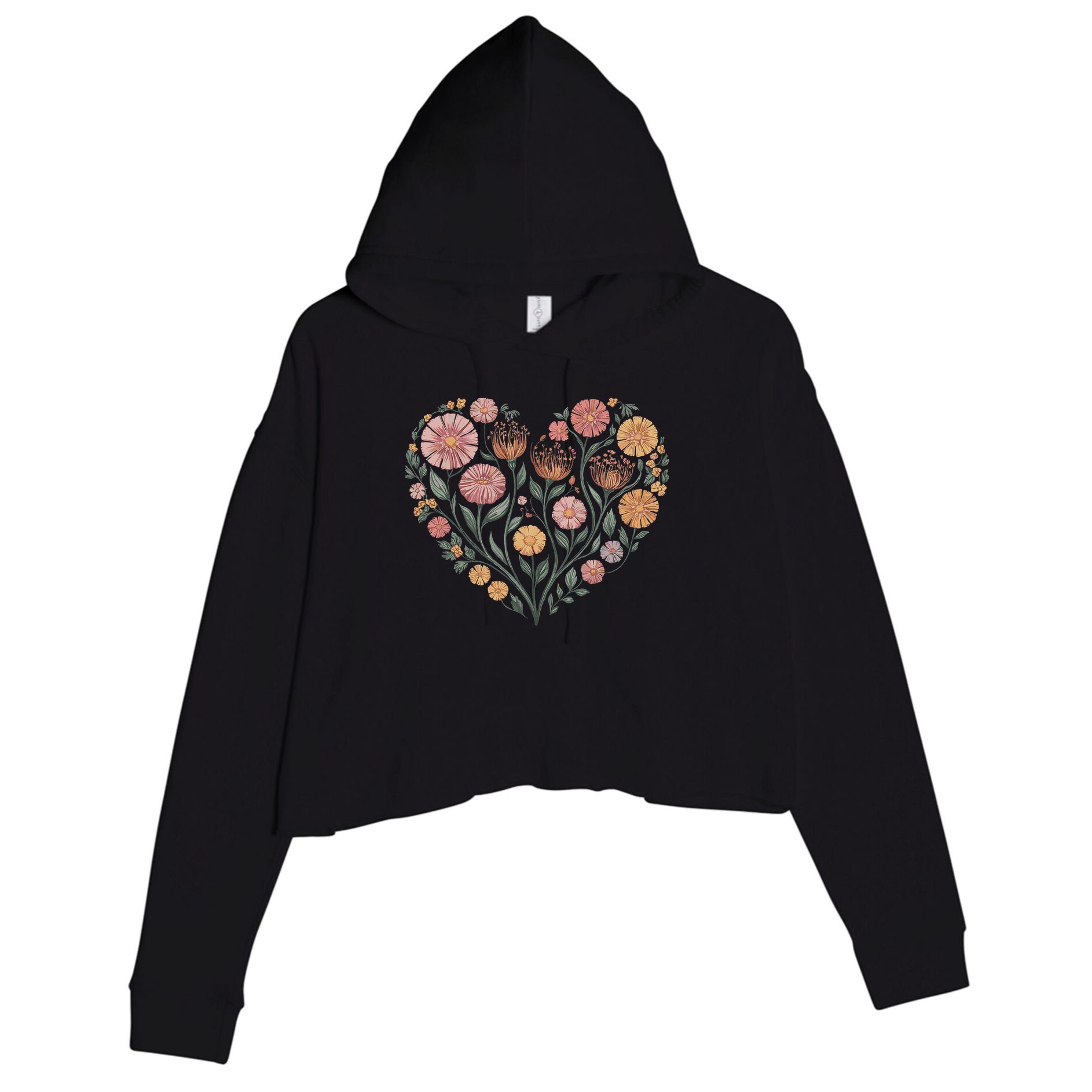 Flowers Heart Boho Wildflowers Crop Fleece Hoodie