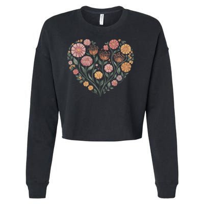 Flowers Heart Boho Wildflowers Cropped Pullover Crew