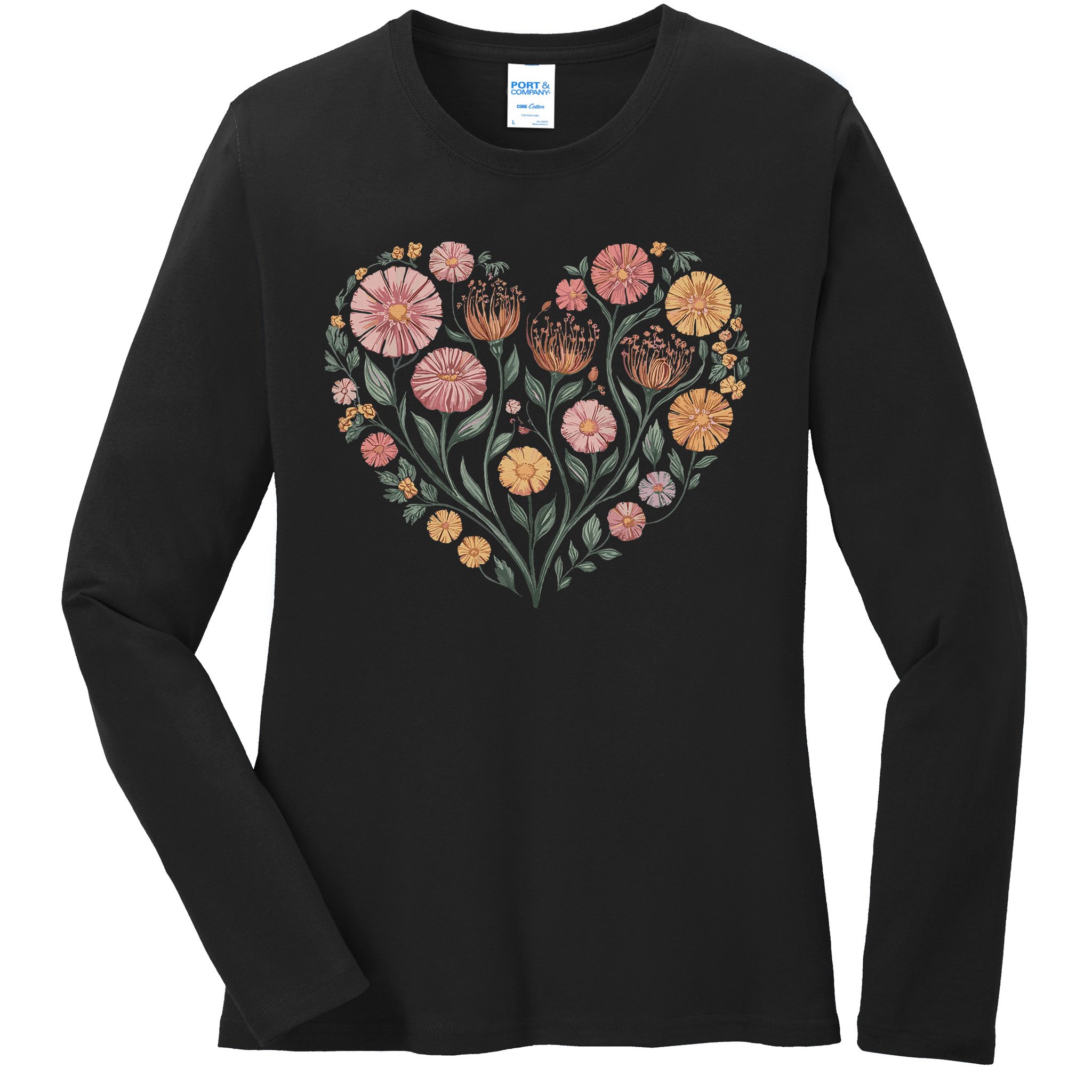 Flowers Heart Boho Wildflowers Ladies Long Sleeve Shirt