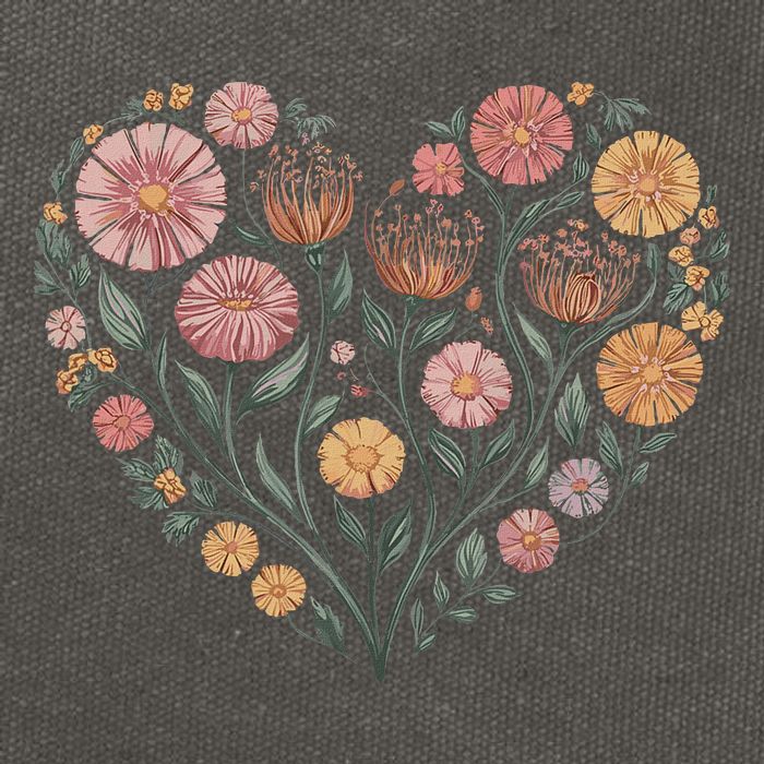 Flowers Heart Boho Wildflowers Cotton Canvas Backpack
