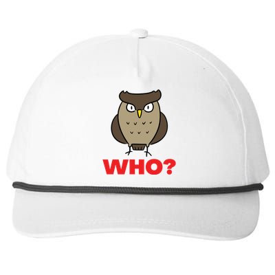 Funny Hoot Barred Barn Screech Owl Owlet Wise Bird WHO HOO Snapback Five-Panel Rope Hat