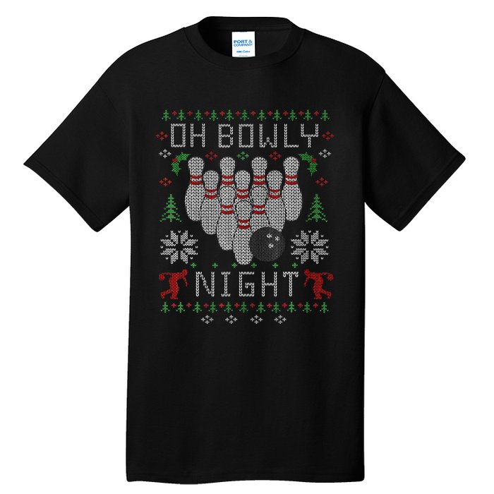 Festive Holiday Bowling Sweater Fun and Quirky Design Tall T-Shirt