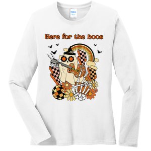 Funny Howdy Boo Ghost Halloween Here For The Boos Ladies Long Sleeve Shirt