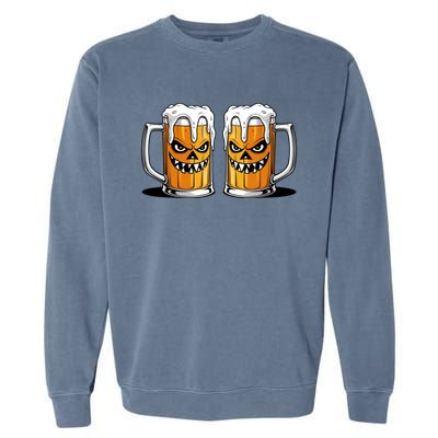 Funny Halloween Beer Lover Scary Pumpkin Face Design Garment-Dyed Sweatshirt