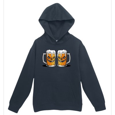 Funny Halloween Beer Lover Scary Pumpkin Face Design Urban Pullover Hoodie