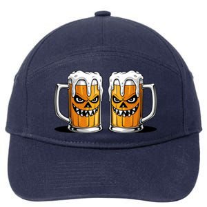 Funny Halloween Beer Lover Scary Pumpkin Face Design 7-Panel Snapback Hat