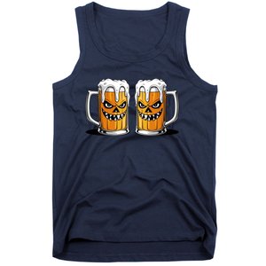 Funny Halloween Beer Lover Scary Pumpkin Face Design Tank Top