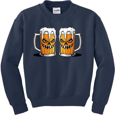 Funny Halloween Beer Lover Scary Pumpkin Face Design Kids Sweatshirt