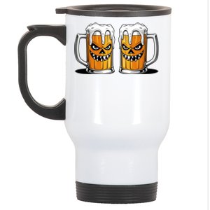 Funny Halloween Beer Lover Scary Pumpkin Face Design Stainless Steel Travel Mug