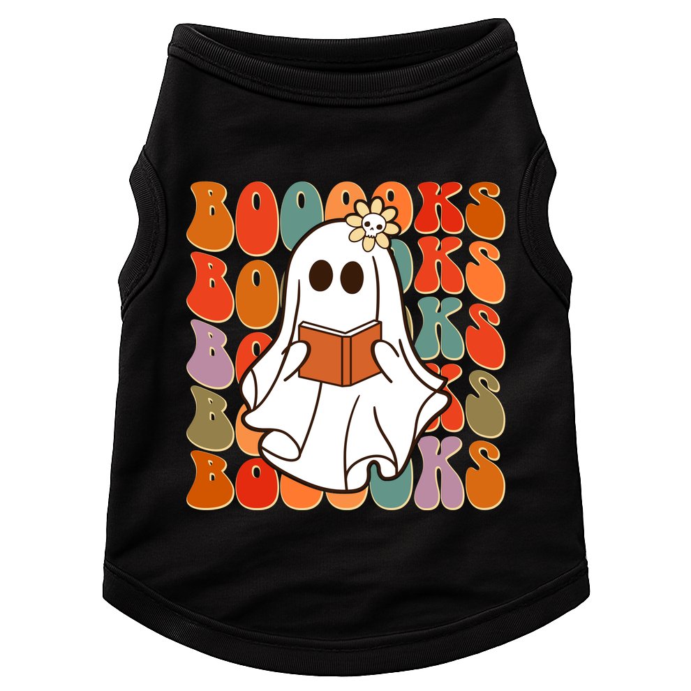 Funny Halloween Booooks Cute Book Lover Ghost Doggie Tank
