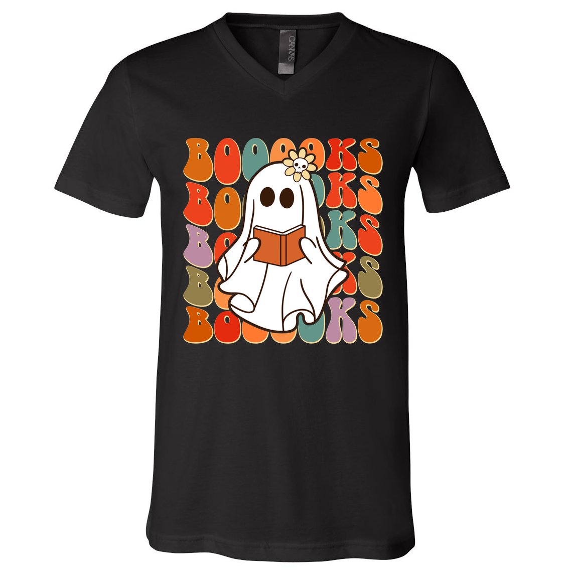 Funny Halloween Booooks Cute Book Lover Ghost V-Neck T-Shirt