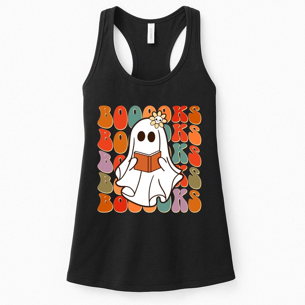 Funny Halloween Booooks Cute Book Lover Ghost Womens Tank Top