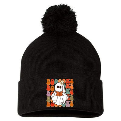 Funny Halloween Booooks Cute Book Lover Ghost Pom Pom 12in Knit Beanie