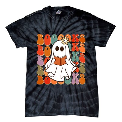 Funny Halloween Booooks Cute Book Lover Ghost Tie-Dye T-Shirt