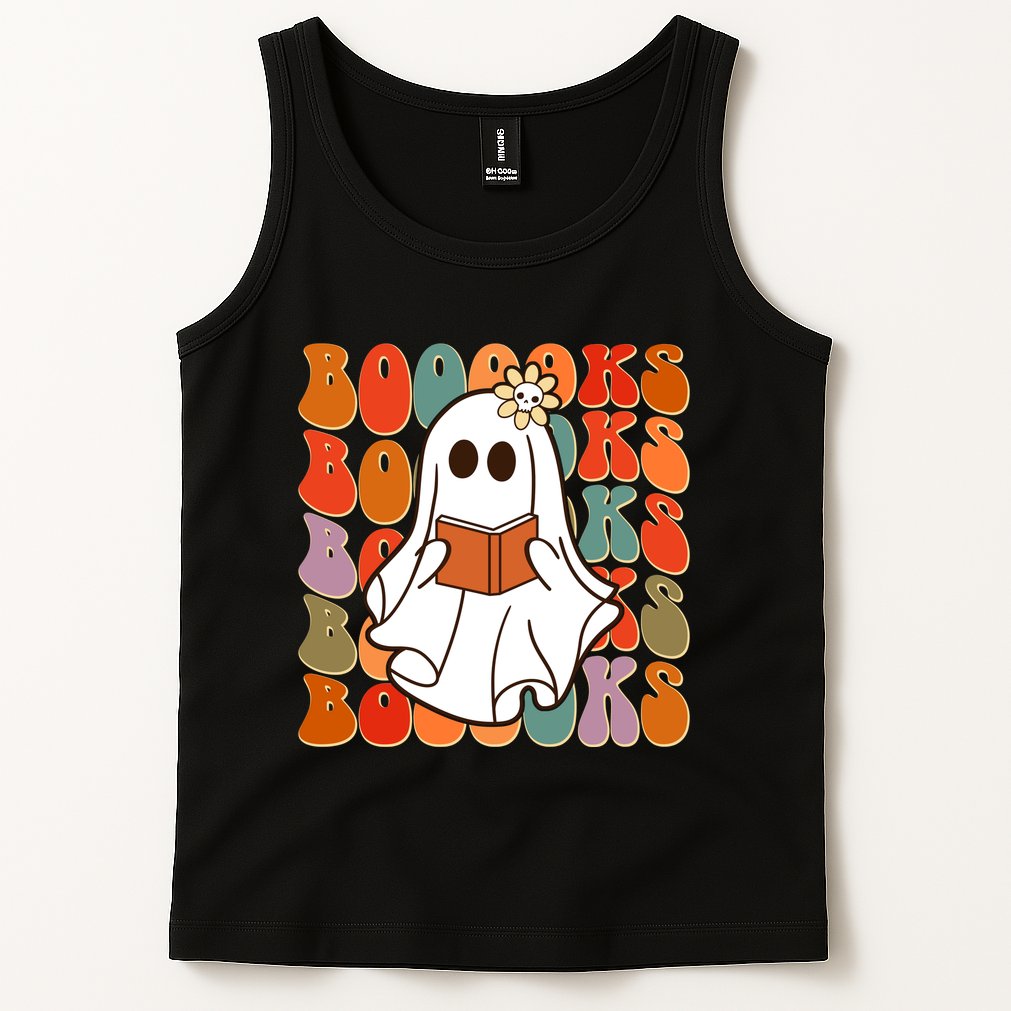 Funny Halloween Booooks Cute Book Lover Ghost Tank Top