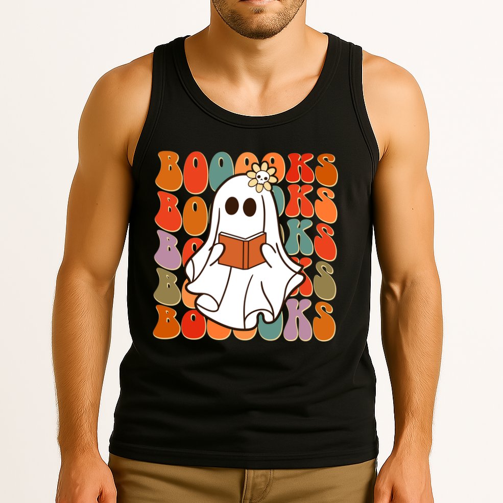 Funny Halloween Booooks Cute Book Lover Ghost Tank Top