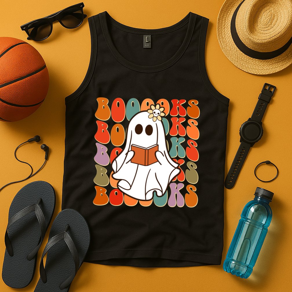 Funny Halloween Booooks Cute Book Lover Ghost Tank Top