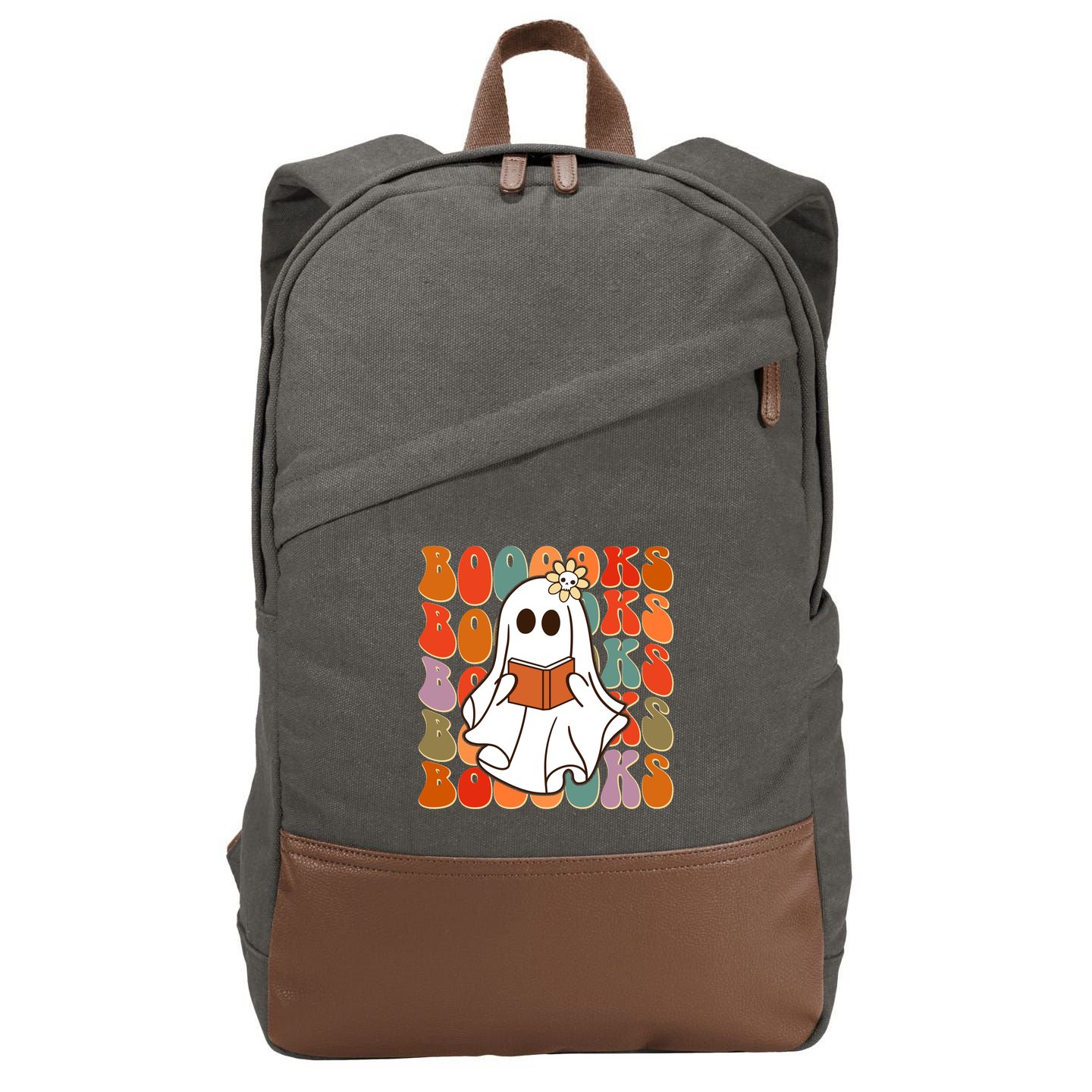 Funny Halloween Booooks Cute Book Lover Ghost Cotton Canvas Backpack