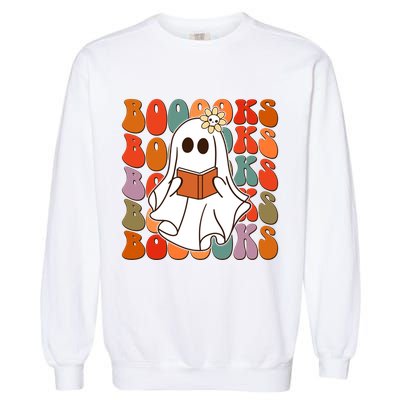 Funny Halloween Booooks Cute Book Lover Ghost Garment-Dyed Sweatshirt