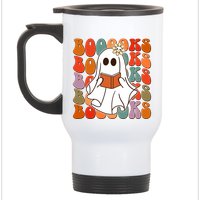 Funny Halloween Booooks Cute Book Lover Ghost Stainless Steel Travel Mug
