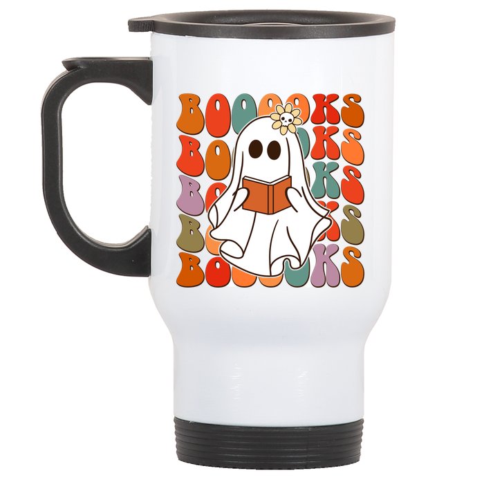 Funny Halloween Booooks Cute Book Lover Ghost Stainless Steel Travel Mug