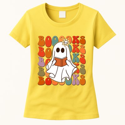 Funny Halloween Booooks Cute Book Lover Ghost Womens T-Shirt