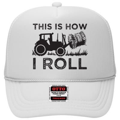 Funny Hay Bale How I Roll Gift Cool Farmer Tractor Driver High Crown Mesh Back Trucker Hat