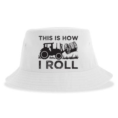 Funny Hay Bale How I Roll Gift Cool Farmer Tractor Driver Sustainable Bucket Hat