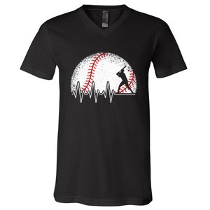 Funny Heartbeat Baseball Player Gift V-Neck T-Shirt