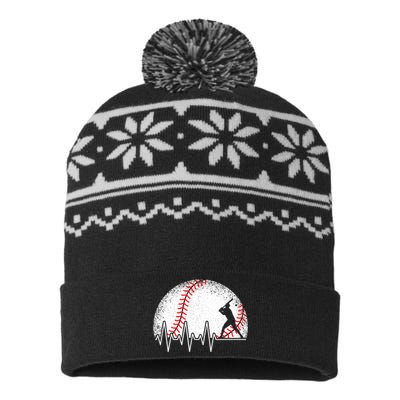 Funny Heartbeat Baseball Player Gift USA-Made Snowflake Beanie