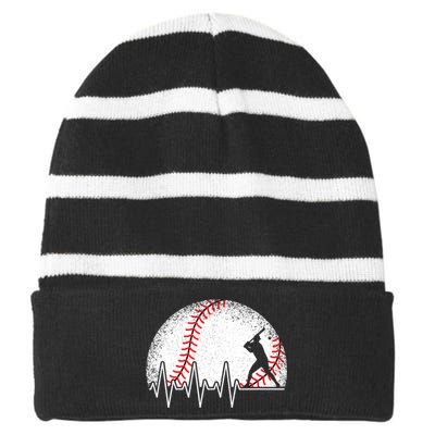 Funny Heartbeat Baseball Player Gift Striped Beanie with Solid Band